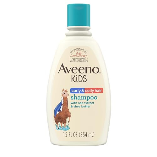 Aveeno Kids Curly & Coily Hair Shampoo, Hydrating Shampoo for Type 3 & 4 Hair, Kids Curly Hair Products suitable for Sensitive Scalps with Oat Extrac