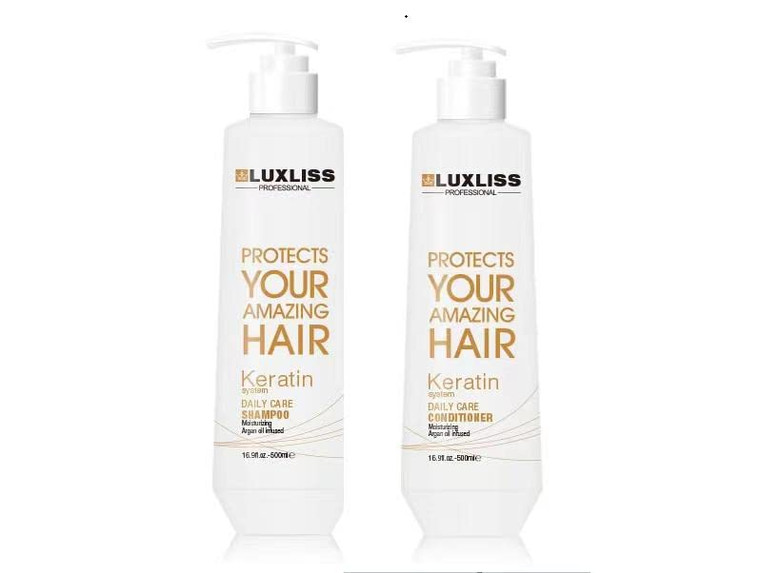 Luxliss Keratin Daily Care Shampoo and Conditioner Set, 2 Pack (16 Fl Oz each), Moisturizing, Anti-frizz, Repairing, for Chemically Treated Hair, Arg