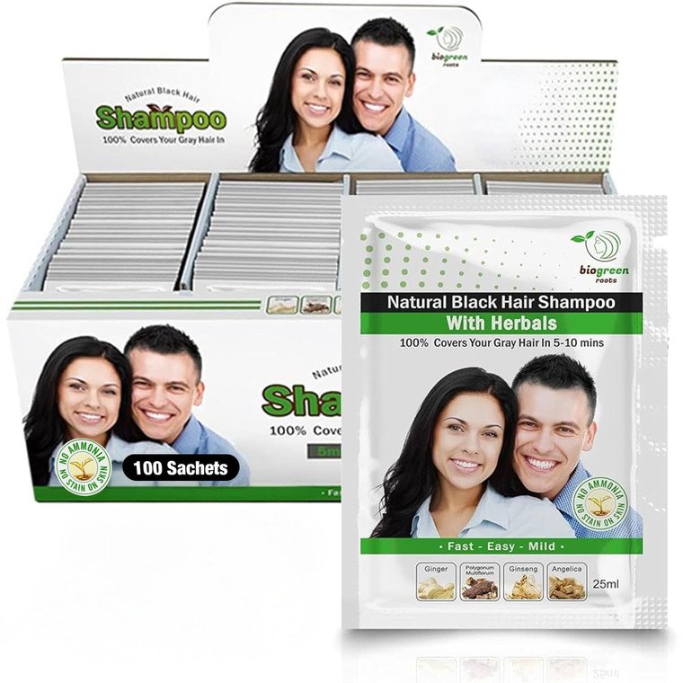 BIOGREEN ROOTS Ammonia-Free & Paraben Free Herbal Hair Shampoo - Hair Dye Shampoo for Women & Men - Natural Color & Herbal Nourishment - No Stain on