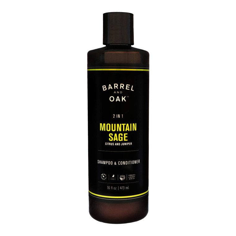 Barrel and Oak - 2-in-1 Men's Hair & Scalp Cleanser with Natural Moisturizer, Essential Oil-Based Scent, Vegan (Mountain Sage, 16 oz)