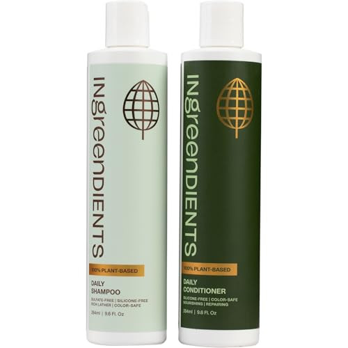 Ingreendients Non Toxic Vegan Shampoo and Conditioner with Organic Ingredients, Apple Cider Vinegar, Tea Tree Oil - Color Safe, Paraben & Gluten Free