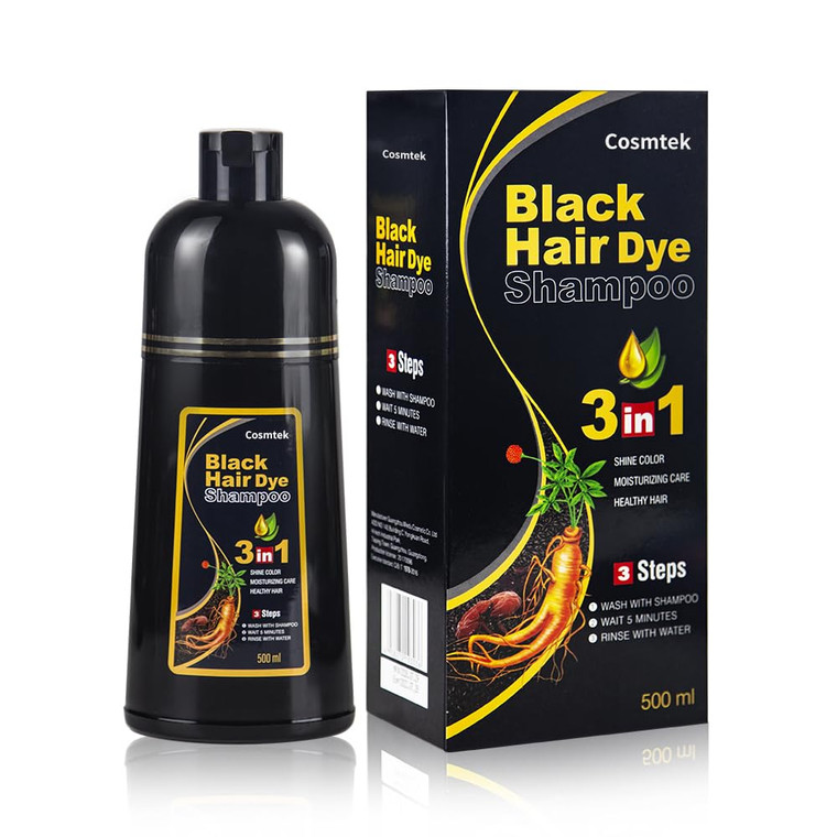COSMTEK Black Hair Dye Shampoo for Gray Hair, Semi-Permanent Hair Color Shampoo for Women and Men, Herbal and No Ammonia, 3 in 1-100% Grey Coverage(1