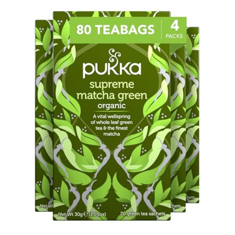 Pukka Supreme Matcha Green Organic Herbal Tea, Energizing Infusion With Matcha Powder, Ideal For Daily Vitality, Caffeine Free, 80 Total Tea Bags (20