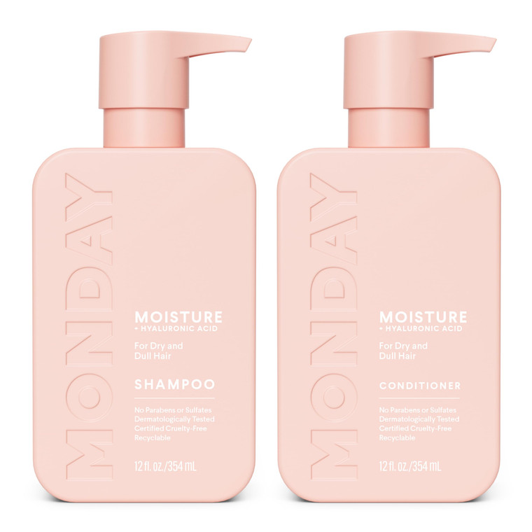 MONDAY HAIRCARE Moisture Shampoo + Conditioner Set for Dry, Coarse, Stressed, Frizzy Hair, Made with Coconut Oil, Rice Protein, Shea Butter and Vitam