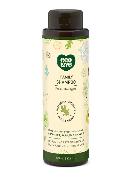 ecoLove - Natural Shampoo for All Hair Types,Sodium lauryl sulfate Free, Vegan & Cruelty Free Shampoo, Organic Cucumber Extract, No SLS or Parabens,