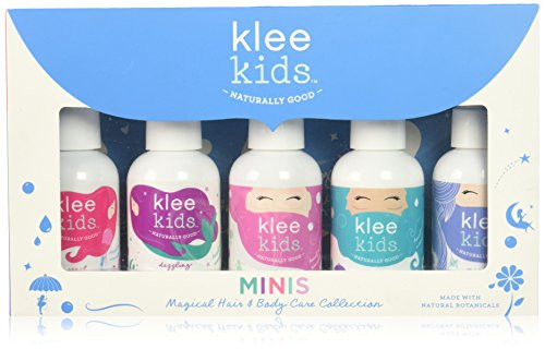 Klee Kids Magical Hair and Body Care Mini Travel Set, 2 Ounce Each. Shampoo, Conditioner, Detangler, Body Wash, Body Lotion. With Organic and Natural