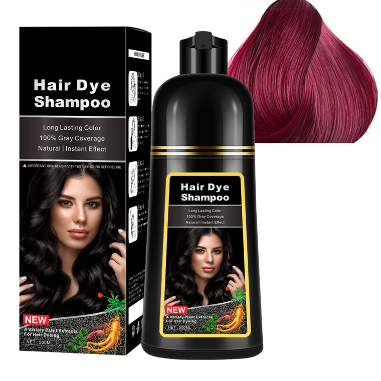 WFWJ Natural Wine Red Hair Dye Shampoo,Magic Hair Dye Shampoo,Colors Hair in 15 Minutes,Long Lasting,500 Ml3-In-1 Hair Color