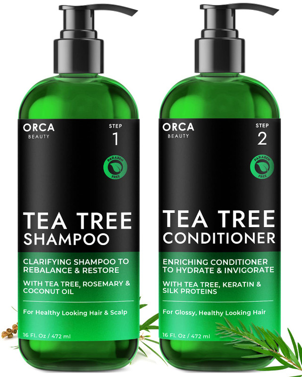 Tea Tree Shampoo and Conditioner Set 2x16oz - Dandruff Shampoo and Conditioner for Oily Hair, Dry Scalp - Natural Shampoo and Conditioner Set, Men &