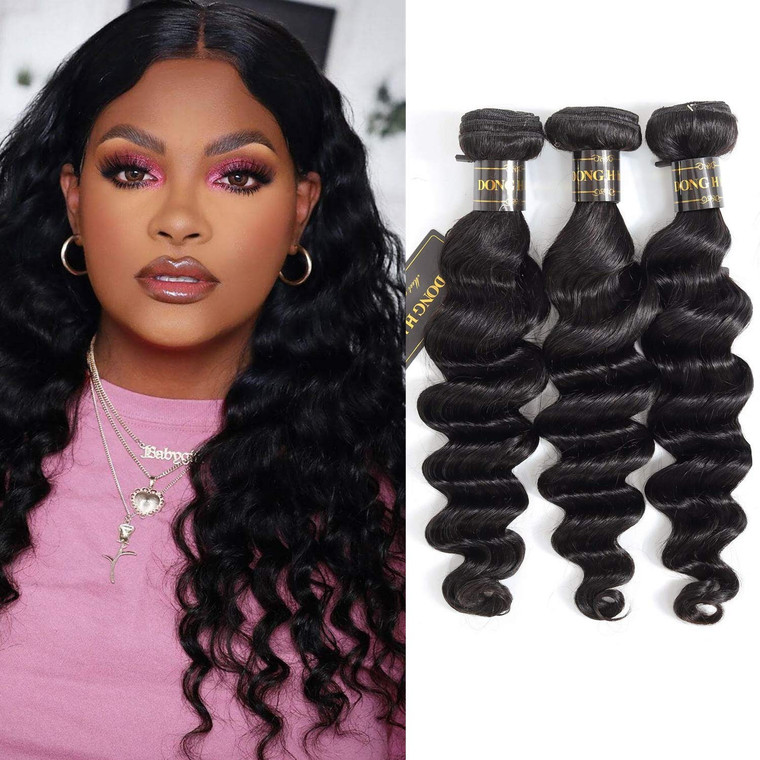 Peruvian Loose Deep Wave Bundles with Closure,(20"22"24"+18Closure) 8A Peruvian Virgin Hair Long Loose Deep Hair Bundles with 4X4 Free Part Top Frenc