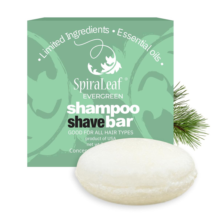 SPIRALEAF Shampoo & Shave Bar  Plant-Based Shampoo & Shave Bar for All Hair Types, Concentrated Formula with Essential Oils, Limited Ingredients,USA