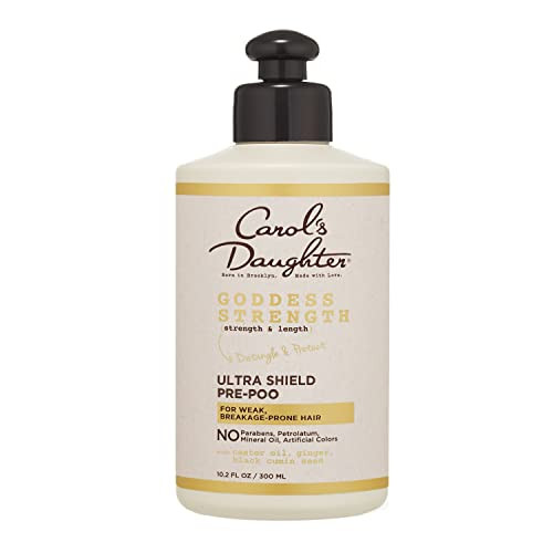 Carol's Daughter Goddess Strength Ultra Shield Pre Poo Hair Treatment for Waves, Coils and Curls, Protective Hair Detangler with Castor Oil, 10.2 Fl