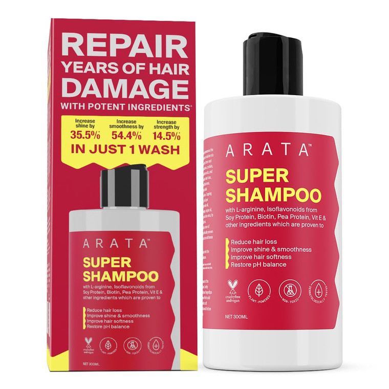 Arata Regenerating 5-in-1 Super Shampoo | Ayurvedic Onion Oil, Bhringraj, Apple Cider Vinegar, Argan Oil | Reduces Hair Fall & Thinning With Aging |