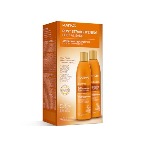 Kativa Post-Straightening Hair Care Kit  Salt-Free Shampoo & Conditioner with Vegetal Keratin & Hyaluronic Acid  Helps Prolong Straightening up to