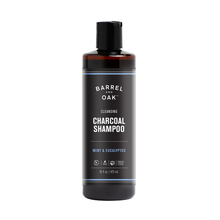 Barrel & Oak Mint & Eucalyptus Charcoal Shampoo for Men, Cleansing Mens Shampoo with Botanical Extracts & Essential Oils, Scalp Care, Vegan Hair Car