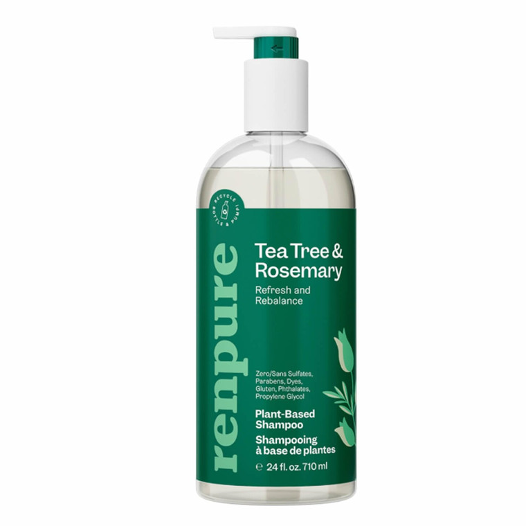 Renpure Plant Based Tea Tree and Rosemary Refresh and Rebalance Shampoo - Soothes Dry Scalp - Delivers Moisture and Shine - Rids Hair of Grime - Dye