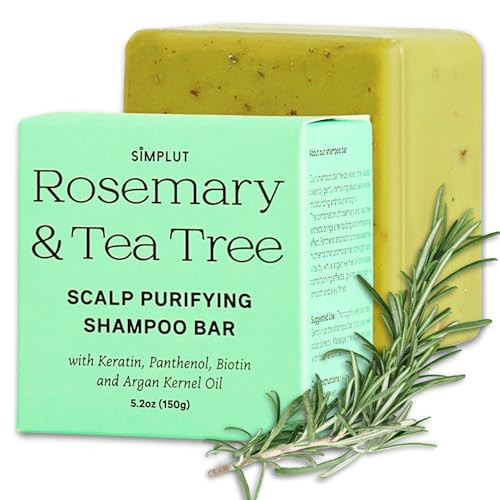 Rosemary & Tea-Tree Scalp Clarifying Shampoo Bar with Keratin, Panthenol, Biotin and Argan-Oil (5.2oz) | Sulfate Free, All Natural, Hair Moisturizing