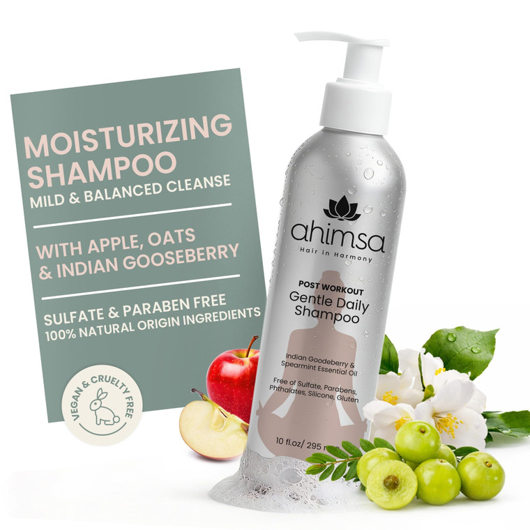 Ahimsa Gentle Daily Shampoo Paraben Sulfate Free, Organic Hair Shampoo for Dry Damaged Hair, Curly & Color-Treated, Apple & Oat Amino Acids, Indian G