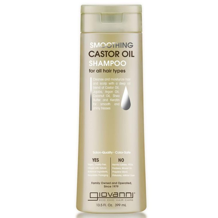 GIOVANNI Smoothing Castor Oil Shampoo - All Hair Types, Moisturize Hair & Scalp, Hydrate & Tame Frizz, Jojoba, Argan Oil, Coconut Oil, Shea Butter, K