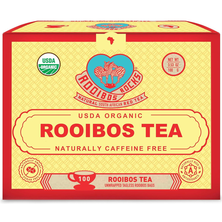 Organic Red Rooibos Tea Bags 100 Count - Naturally Sweet Herbal Tea Safe for Children & Pregnant Women - Low Tannin, Premium South African Caffeine F