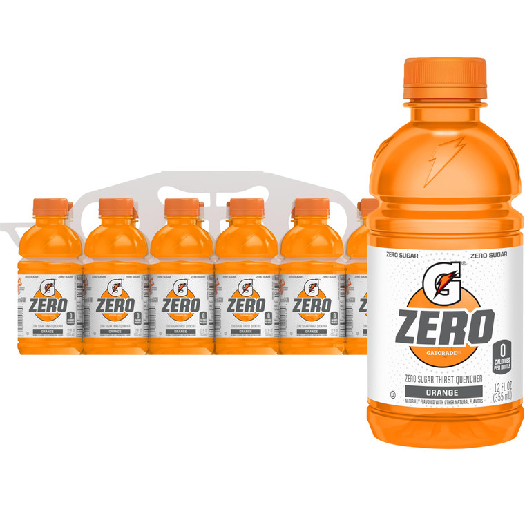 Gatorade Thirst Quencher Zero Sugar Sports Drink, Orange, 12oz , Pack of 12 Electrolytes for Rehydration