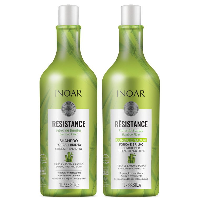 Inoar Résistance Bamboo Fiber Shampoo & Conditioner Kit with Biotin for Strengthening, Repair & Shine, 33.8 Fl Oz Each
