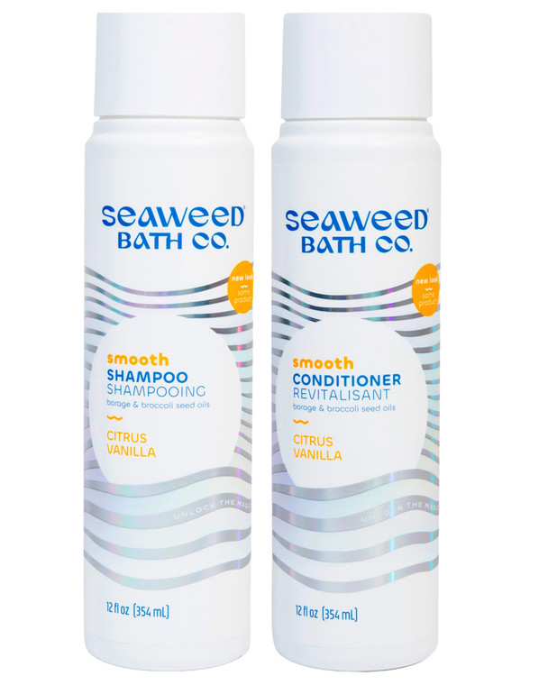Seaweed Bath Co. Smooth Shampoo and Conditioner Set - Citrus Vanilla - Hydrate With Aloe, Borage Oil, and Broccoli Seed Oil for Sleek, Shiny Hair - 1