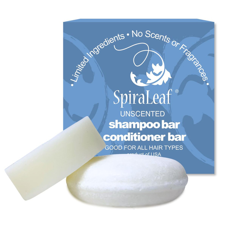 SPIRALEAF Solid Shampoo Bar & Conditioner Bar Set, UNSCENTED, Limited Ingredients, Concentrated Formula, Fragrance-Free, Dye-Free, Premium Hair Care