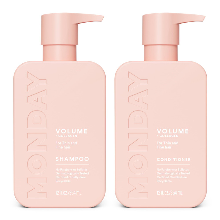 MONDAY HAIRCARE Volume Shampoo + Conditioner Set (2 Count) 12 oz. For Thin, Fine, and Oily Hair Made with Coconut Oil, Ginger Extract, and Vitamin E