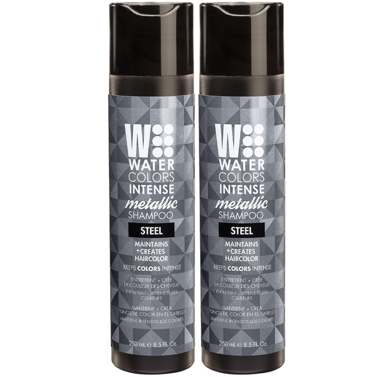 Watercolors INTENSE METALLIC Semi Permanet Color Depositing Shampoo-Sulfate & Paraben Free to Maintain & Enhance Hair Color 8 fl oz - STEEL (2 Count)