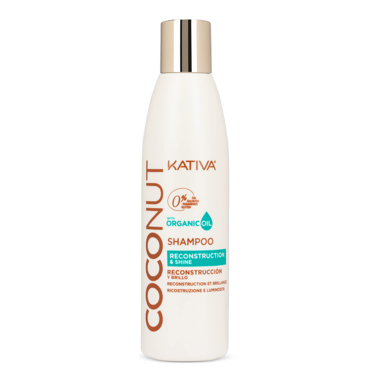 Kativa Shampoo, Coconut, 250 ML, Rebuilds and Repairs Extremely Damaged, Sensitized, Dehydrated and Dull Hair; Salt, Sulfate, Gluten & Paraben Free