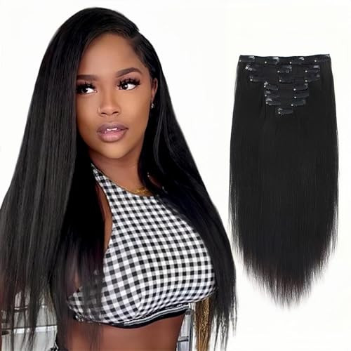 SixStarHair Yaki Straight Clip In Hair Extensions Real Human Hair 14inch Coarese Yaki Hair Extensions with Clips 120g 7 Pieces Thick Double Wefted Ha