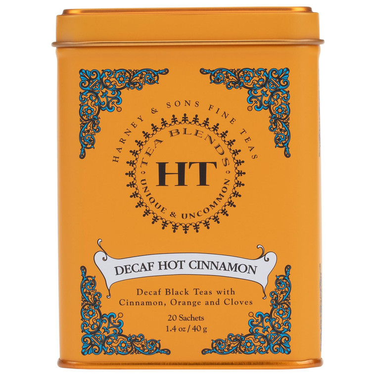 Harney and Sons Decaf Hot Cinnamon , Decaf Flavored Black 20 Sachets per Tin 1.4oz