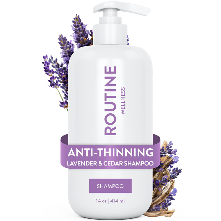 Routine Wellness Anti-Thinning Shampoo for Thinning Hair - Biotin DHT Blocker Women & Men - Color Safe Shampoo for Hair Loss & Healthy Hair - Lavende