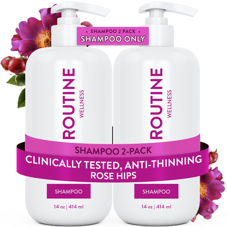 Routine Wellness Anti-Thinning Shampoo for Thinning Hair - Biotin DHT Blocker Women & Men - Color Safe Shampoo for Hair Loss & Healthy Hair - Rose Hi