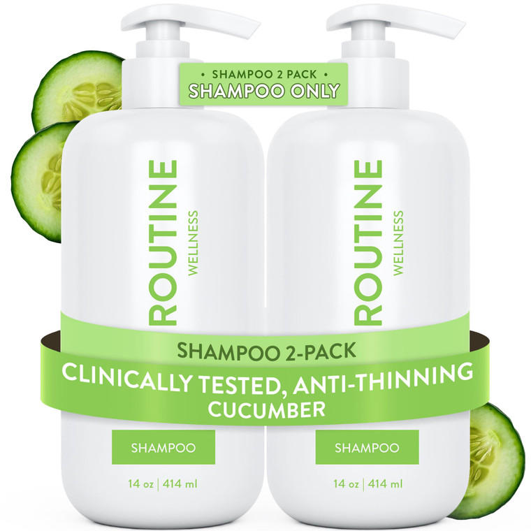 Routine Wellness Anti-Thinning Shampoo for Thinning Hair - Biotin DHT Blocker Women & Men - Color Safe Shampoo for Hair Loss & Healthy Hair - Cucumbe