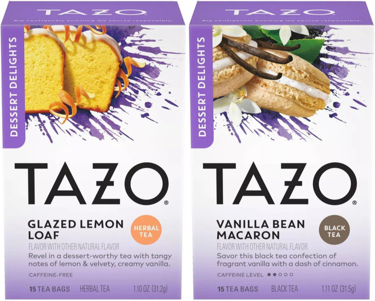 TAZO Tea Bags, Glazed Lemon Loaf Herbal Tea, & Vanilla Bean Macaron Black Tea 15CT (1ea) (Variety Pack)