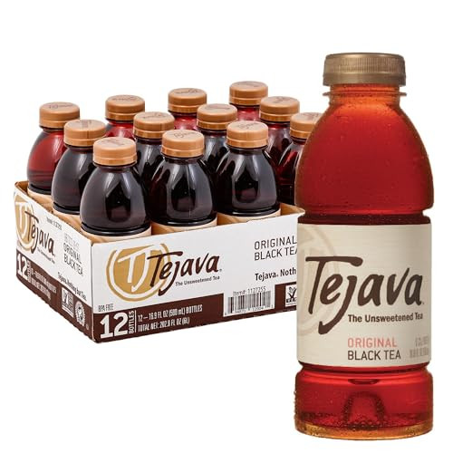 Tejava Original Unsweetened Black Iced Tea, 12 Pack, 16.9oz PET Bottles, Non-GMO, Kosher, No Sugar or Sweeteners, No calories, No Preservatives, Brew