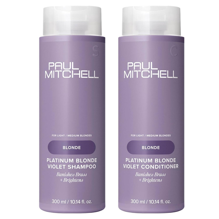 Paul Mitchell Platinum Blonde Gift Set, Purple Shampoo + Conditioner, For Brassy Hair