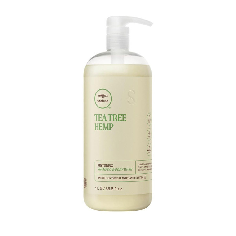 Tea Tree Hemp Restoring Shampoo & Body Wash, 2-in-1 Cleanser, For All Hair Types, 33.8 fl. oz.