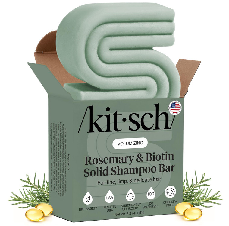 Kitsch Rosemary & Biotin Shampoo Bar - For Hair Growth, Strengthening, Thickening & Volumizing Shampoo for Women and Men - Free of Parabens, Sulfates