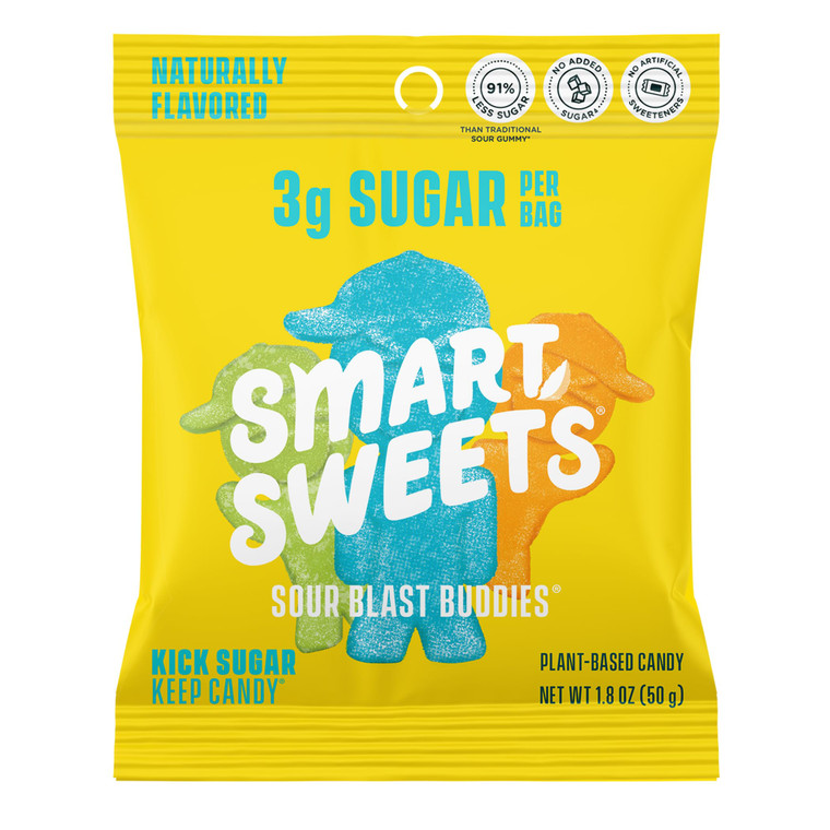 SmartSweets Sour Blast Buddies, Low Sugar Gummy Candy (3g), Low Calorie (130), Gluten-Free -1.8oz (Pack of 12) Packaging may vary