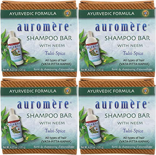 Auromere Ayurvedic Shampoo Bar - Eco Friendly, Handmade, Vegan, Cruelty Free, Natural, Non GMO, All in One Bar for Soap and Shampoo (4.23 oz), 4 pack