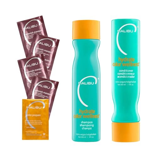 Malibu C Hydrate Color Wellness Collection - Moisturizing Color Safe Shampoo & Hydrating Hair Remedy - Formulated to Preserve + Protect Hair Color
