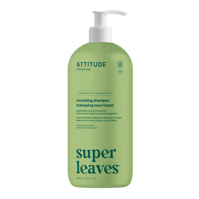 ATTITUDE Nourishing Hair Shampoo, EWG Verified, For Dry and Damaged Hair, Naturally Derived Ingredients, Vegan and Plant Based, Grapeseed Oil and Oli