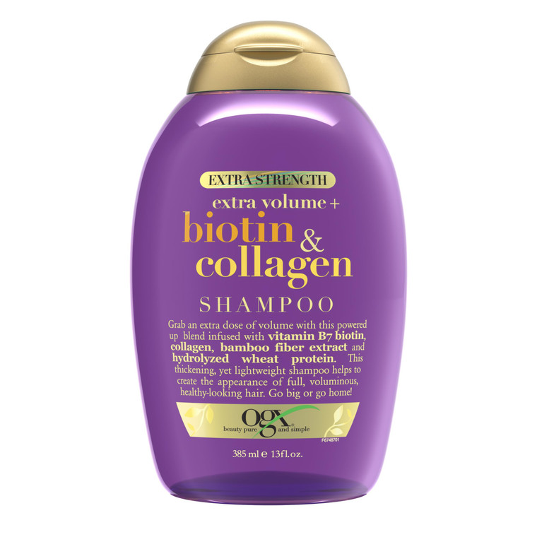 OGX Thick & Full + Biotin Collagen Extra Strength Volumizing Shampoo with Vitamin B7 Hydrolyzed Wheat Protein for Fine Hair. Sulfate-Free Surfactants