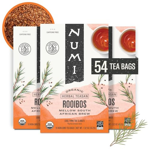 Numi Organic Rooibos Tea, 54 Microplastic Free Bags, Caffeine Free South African Red Tea