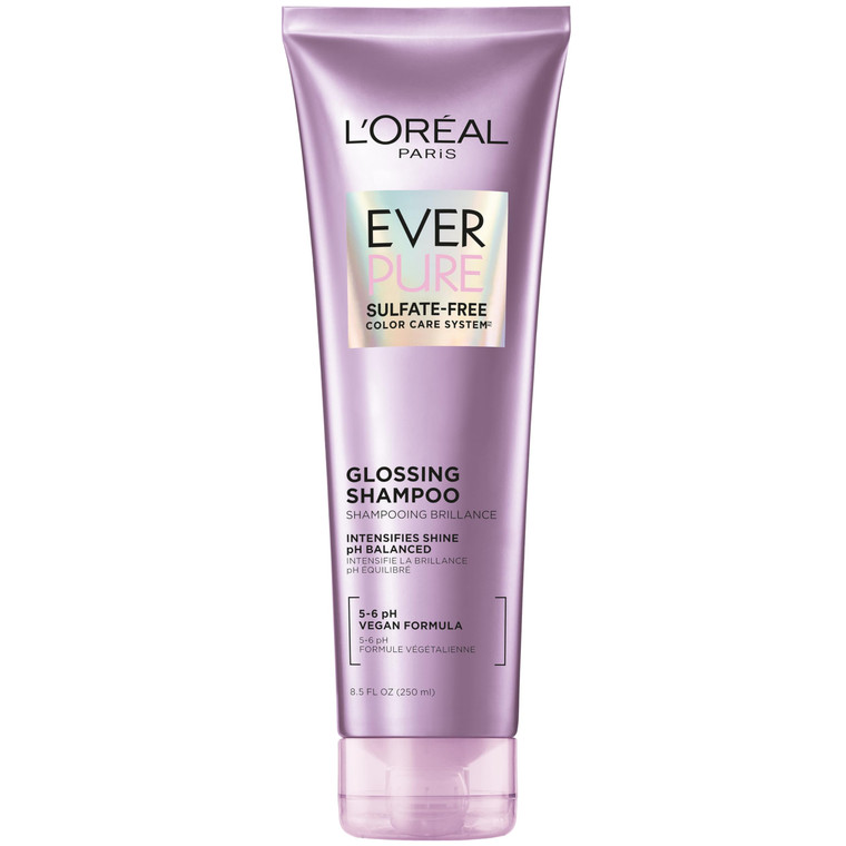 L'Oreal Paris Sulfate Free Glossing Shampoo, Intensifies Hair Shine & Smoothness, pH Balanced & Argan Oil Infused Vegan Hair Care, EverPure, 8.5 Fl O