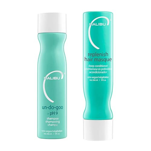 Malibu C Un-Do-Goo Shampoo & Replenish Hair Masque Duo - Clarifying Shampoo & Deep Conditioning Hair Mask to Eliminate Product Build Up - Shine Resto