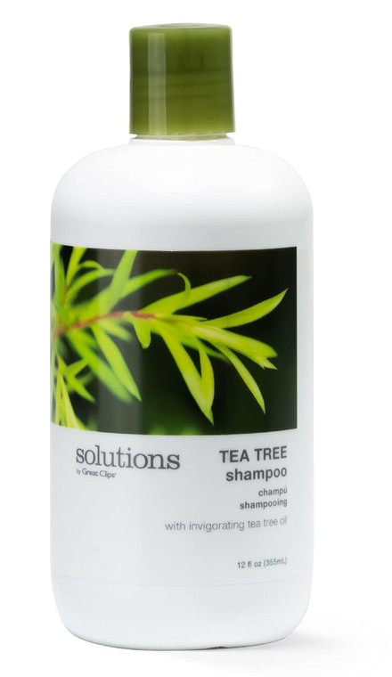 GREAT CLIPS Solutions Tea Tree Shampoo 12 fl oz | Natural Dry Scalp & Dandruff Treatment with Invigorating Essential Oils | Nourish and Stimulate Sca