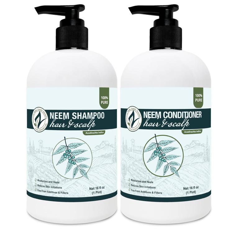Zatural Natural Neem Shampoo & Conditioner Kit, Health Soothing & Healing For Sensative Scalp & Hair Nourish & Repair (16oz Shampoo & 16oz Conditione